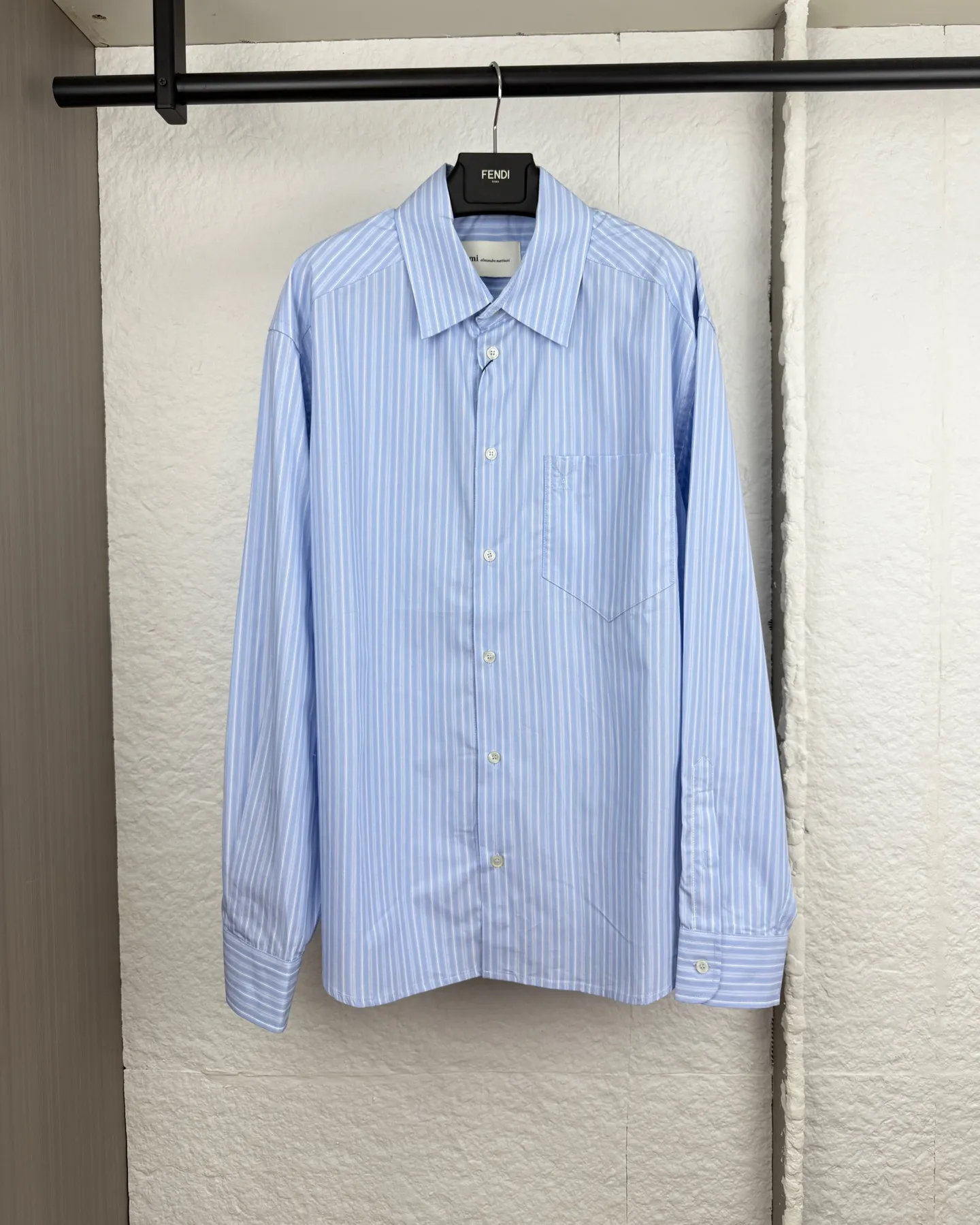 Ami heart striped left chest pocket long-sleeved shirt S/M/L/XL